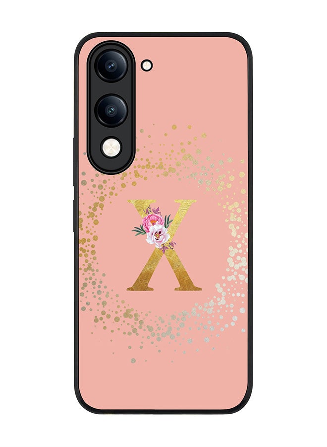 For vivo Y04 / Y29t 5G Case,Slim fit Camera Protection, Shockproof Thin Phone cover  - Custom Monogram Floral - X  (Rose Pink )
